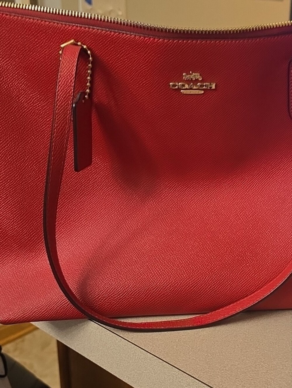 Coach Red Saffiano Tote with Gold Hardware